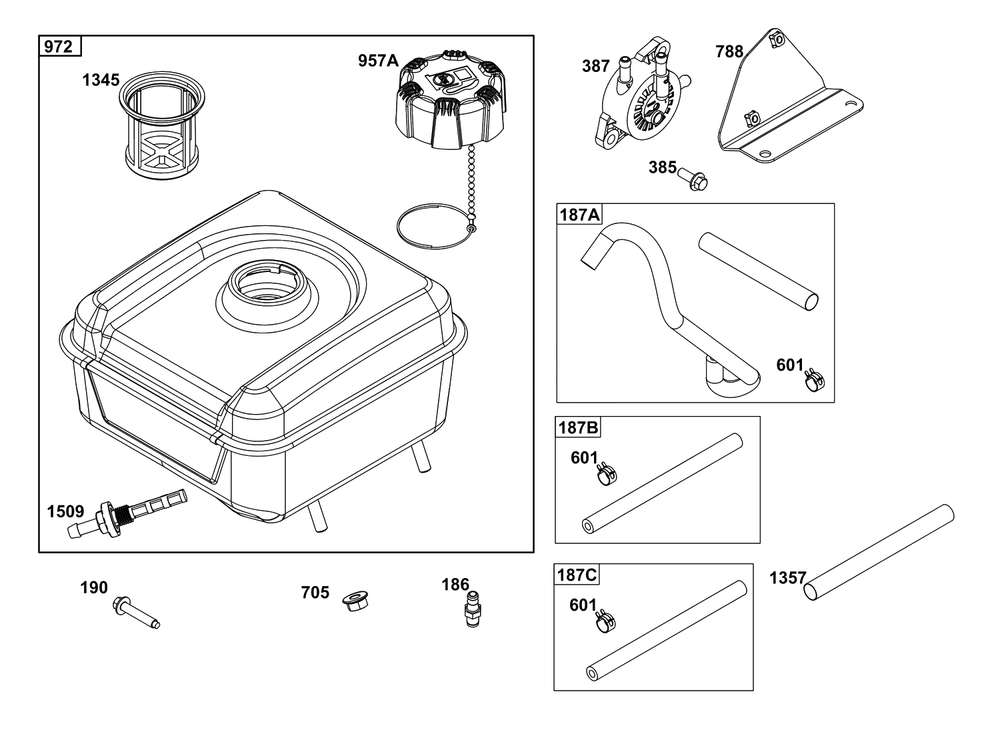 Fuel Supply Group Diagram and Parts List for 10V332-0040-F1  Briggs and Stratton Engine